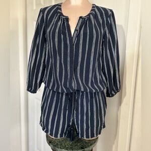 Navy Striped Romper with Drawstring Waist size S